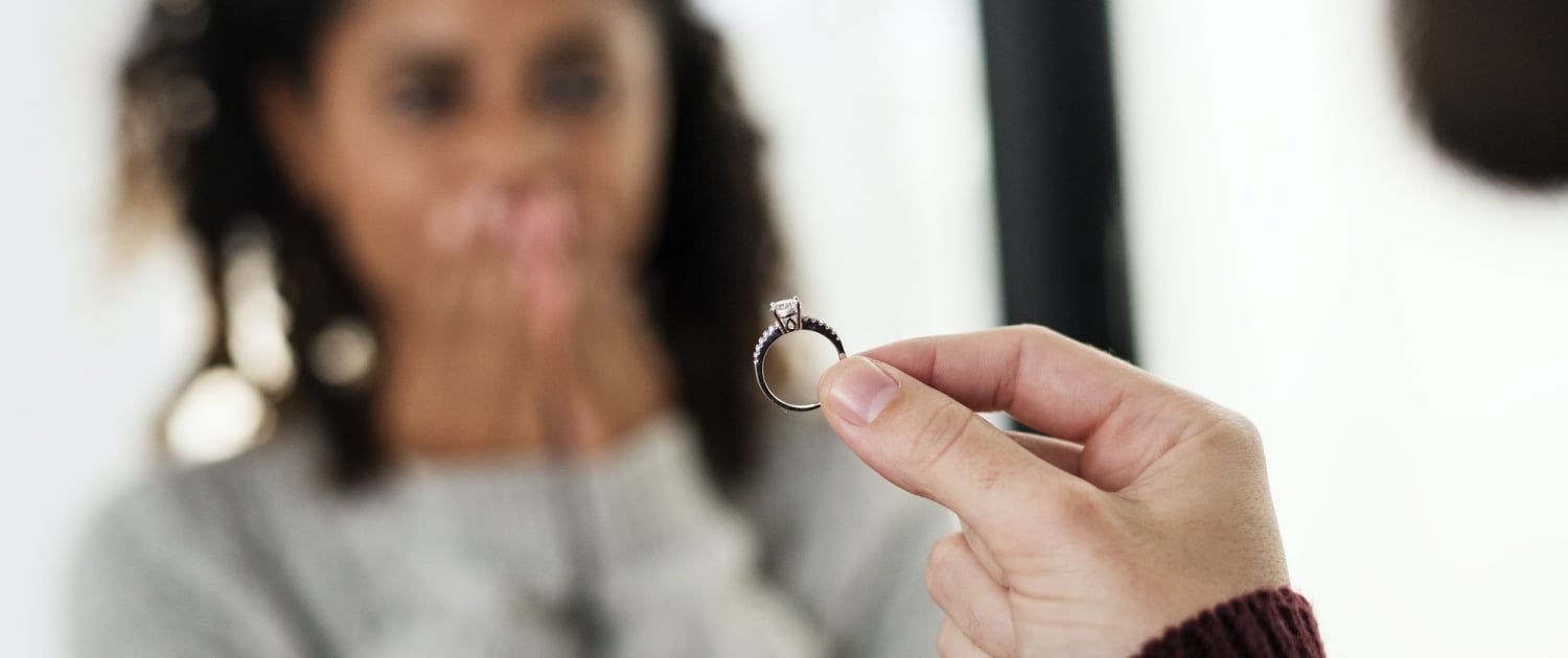 Man proposing to his girlfriend with diamond ring