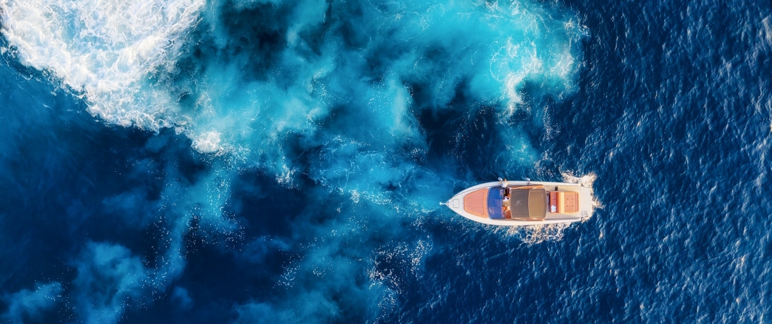 Yacht and sea. Sea landscape from the air. Croatia